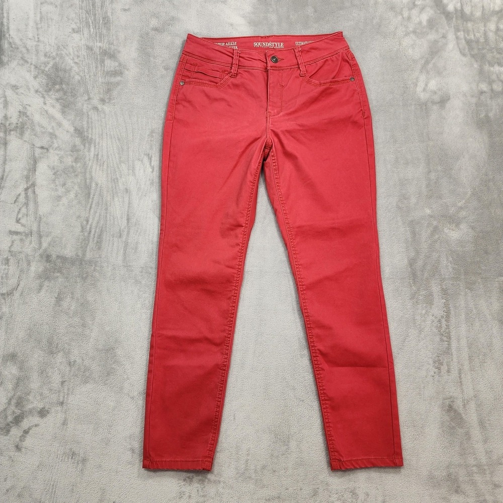Soundstyle Pants Womens 8 Red Jamie Ankle Slim Sleek Stretch Twill Skinny Casual